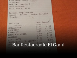 Reserve ahora una mesa en Bar Restaurante El Carril