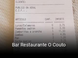 Bar Restaurante O Couto reserva